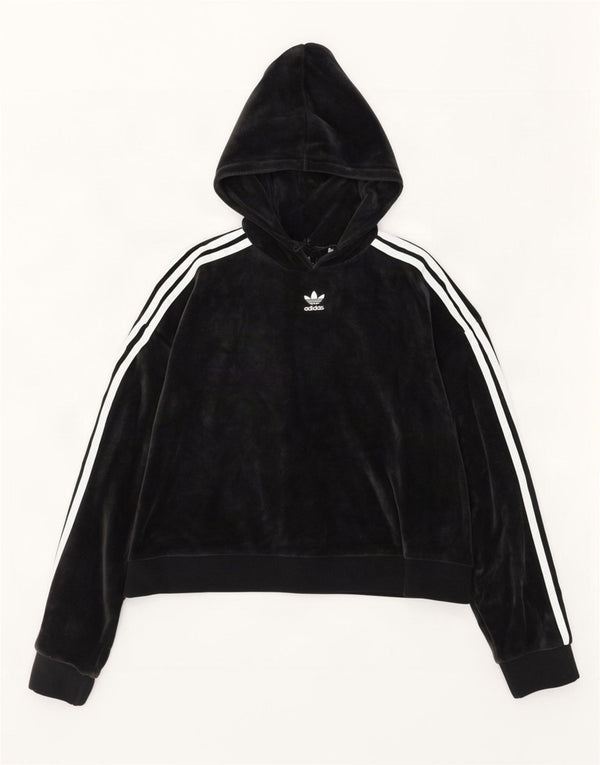 Pulover Adidas Crop Velvet Oversized Hoodie pentru femei UK 10 Bumbac negru mic