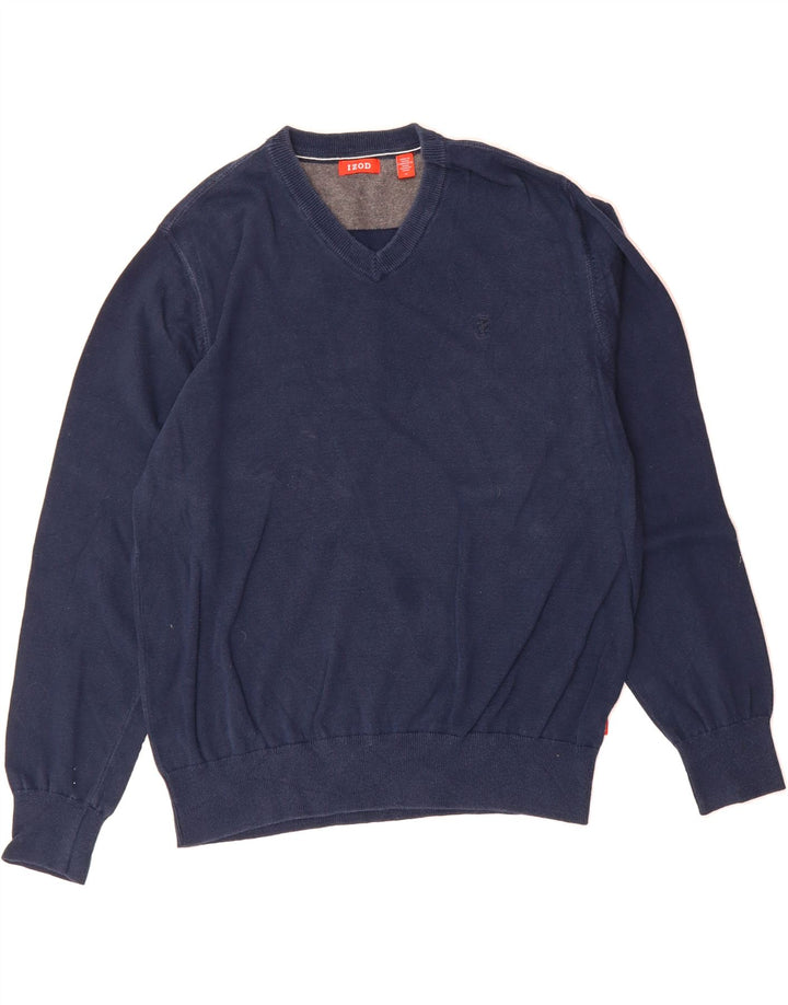 IZOD Mens V-Neck Jumper Sweater Medium Navy Blue Cotton Vintage Izod and Second-Hand Izod from Messina Hembry 