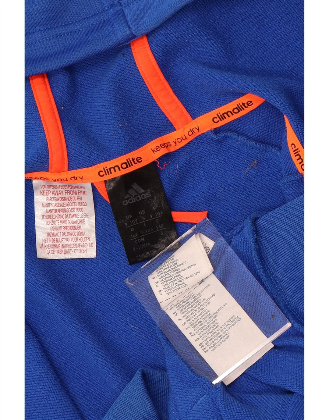 Pulover ADIDAS Climalite Zip Hoodie pentru băieți 9-10 ani, albastru, bloc de culoare