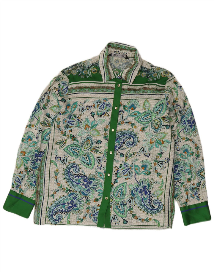 Bluză cămașă pentru femei ZARA UK 14, verde mediu, poliester Paisley