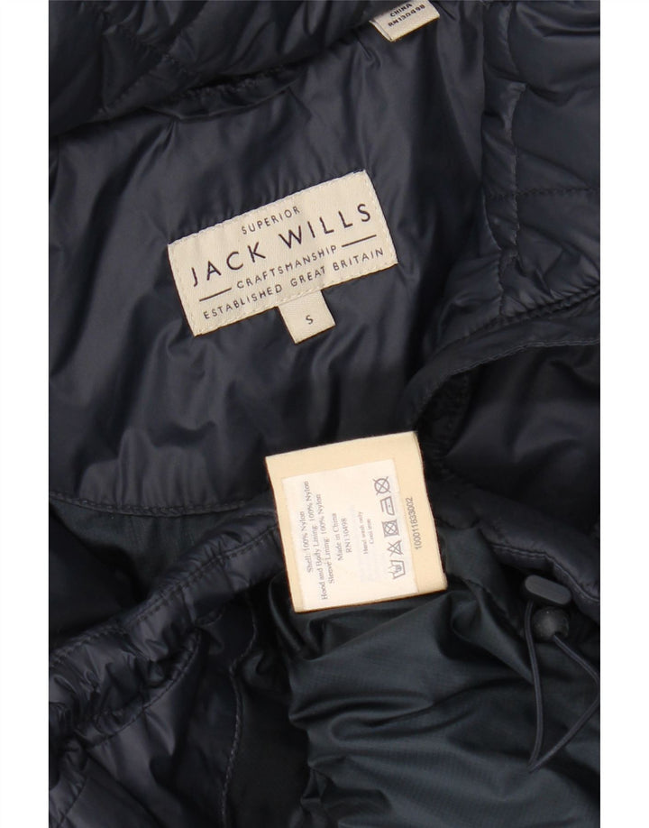 JACK WILLS Mens Hooded Quilted Jacket UK 36 Small Navy Blue Nylon