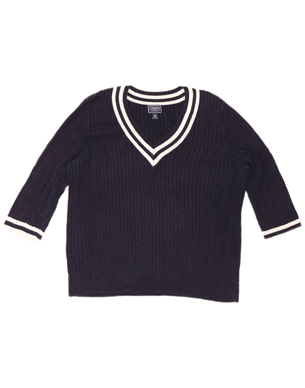 Pulover CHAPS pentru femei, cu mâneci 3/4, cu decolteu în V, UK 20 2XL, bumbac bleumarin