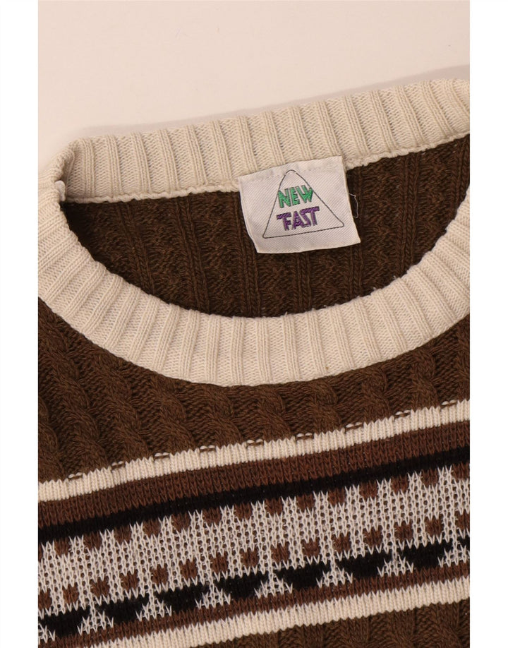 Pulover pentru bărbați rapid cu gâtul de barcă, maro mediu, Fair Isle