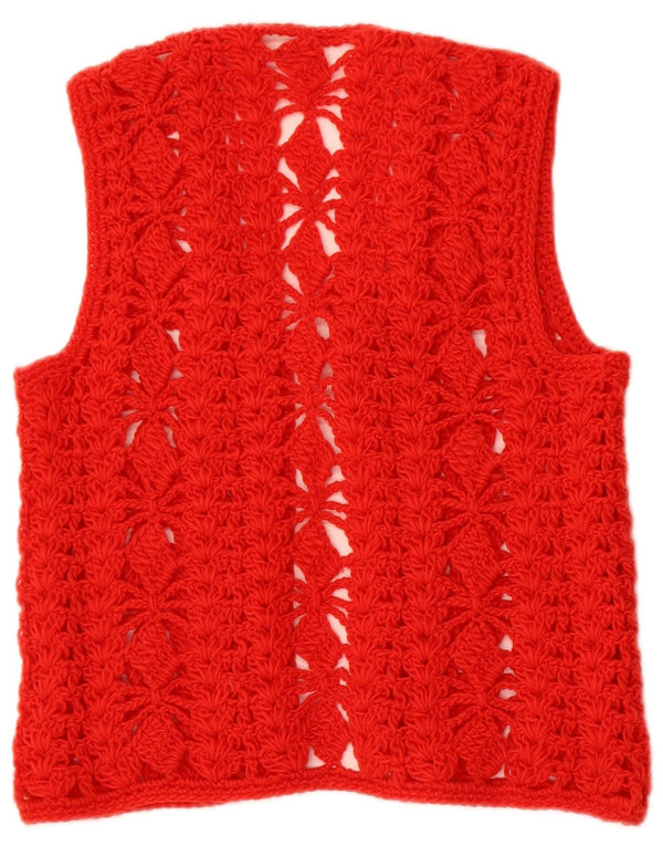 Pulover cardigan din croșetat fără mâneci vintage pentru femei UK 10 Small Red