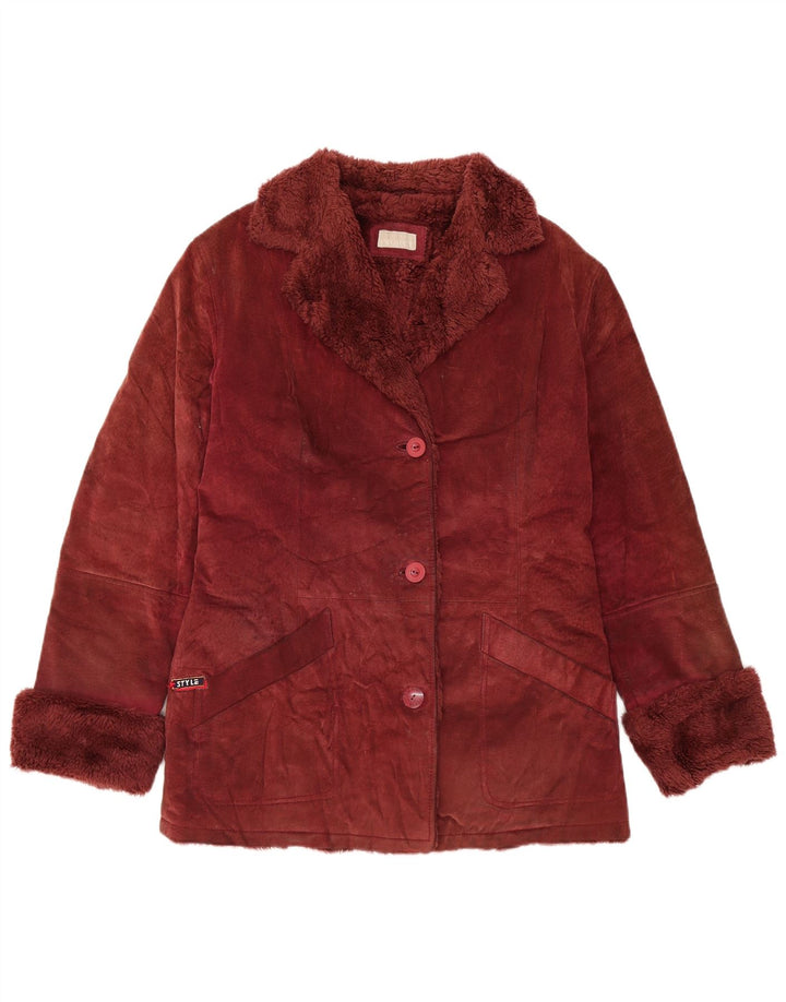 Jachetă pentru femei VINTAGE Sherpa Suede UK 14 Medium Burgundy Piele