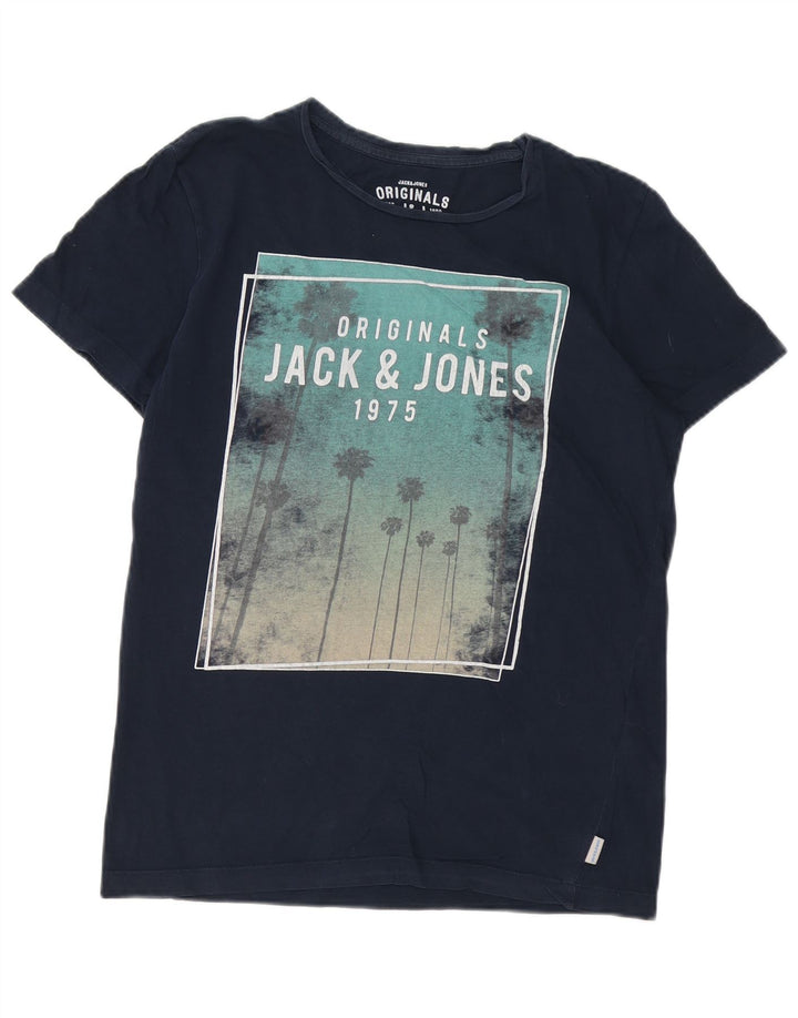 Tricou cu grafic Jack & Jones pentru bărbați Top mediu din bumbac bleumarin
