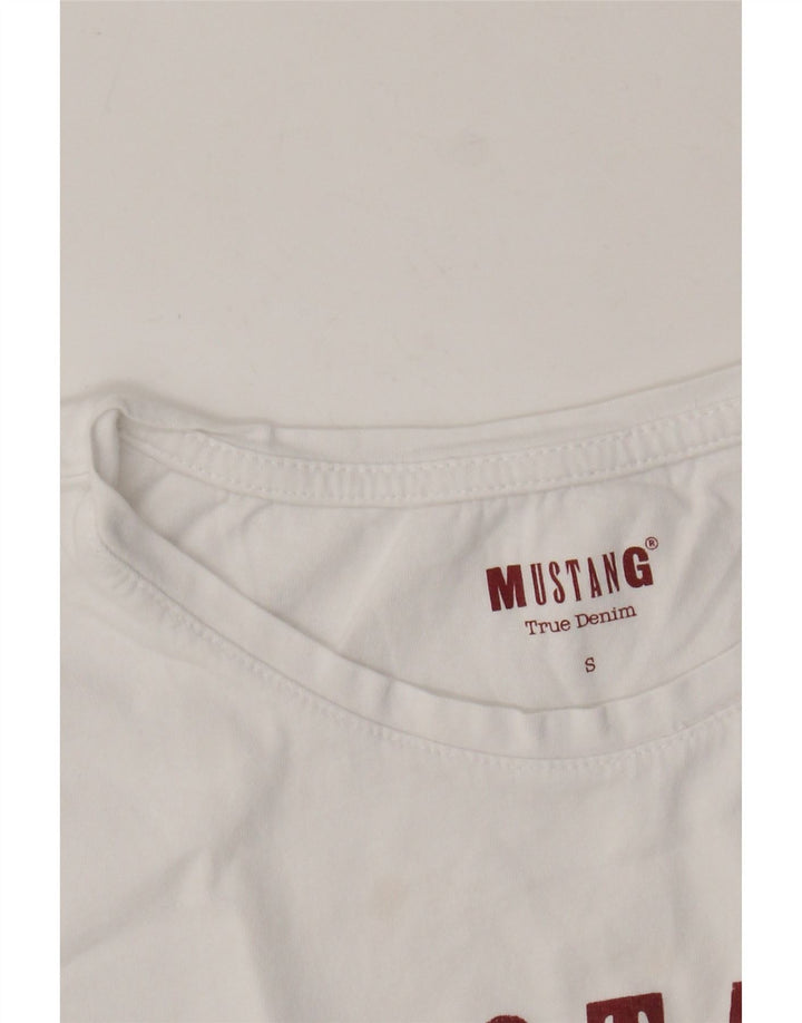 MUSTANG Tricou cu grafic crop pentru femei Top UK 10 Small White