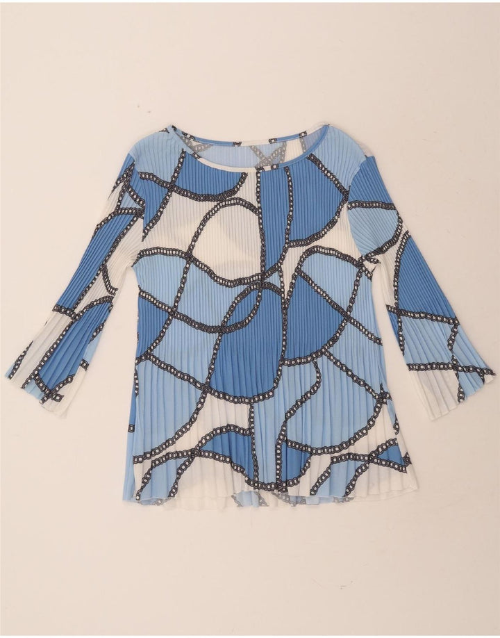 VINTAGE Womens Top 3/4 Sleeve UK 14 Large Blue Colourblock Vintage Vintage and Second-Hand Vintage from Messina Hembry 