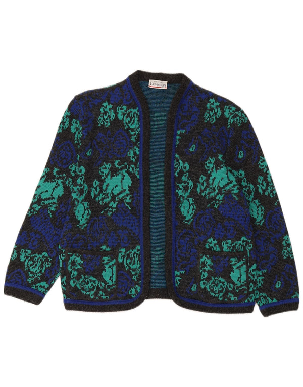 Pulover cardigan pentru femei Devernois Paris cu mâneci 3/4 UK 14 Medium Blue Floral