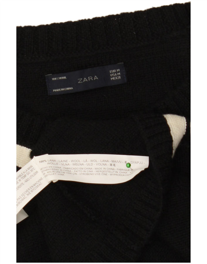 Pulover cardigan pentru femei ZARA UK 12 Medium Black Colorblock Lână