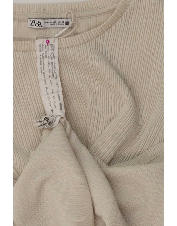 Top femei Zara cu mânecă lungă UK 12 Medium Bej Poliester
