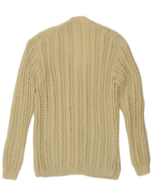 Pulover vintage cardigan croșetat pentru femei UK 14 Medium Off White
