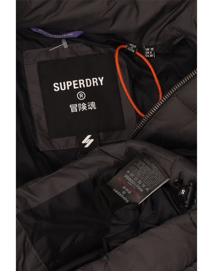Jachetă căptușită cu glugă Superdry pentru femei UK 10 Small Gri Nylon