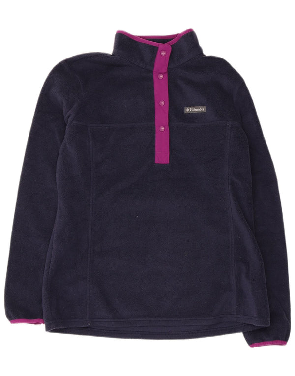 Pulover Columbia pentru femei, cu gât cu nasturi, fleece UK 16, mare, poliester bleumarin