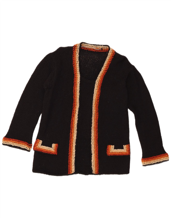 Pulover Vintage cardigan deschis pentru femei UK 14 Medium Black Colorblock