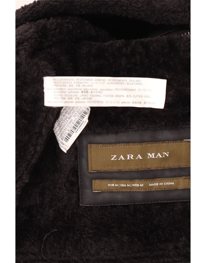 Jachetă Sherpa pentru bărbați Zara UK 38 Poliuretan mediu negru