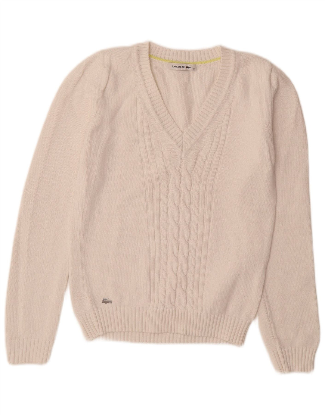 Pulover pentru femei Lacoste cu decolteu în V Mărimea 36 Bumbac alb mic