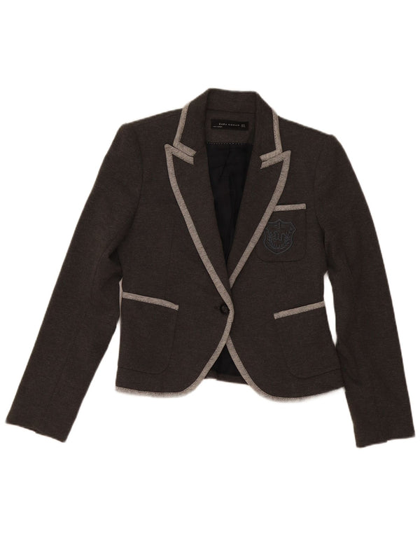 Jachetă pentru femei Zara Crop 1 Button Blazer UK 10 Small Gri Poliester