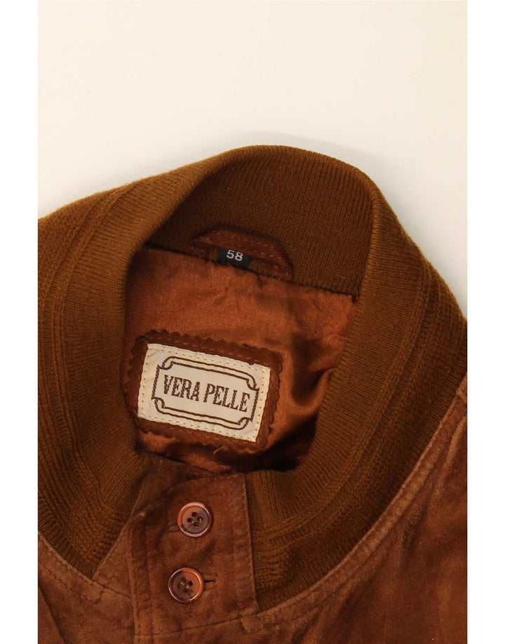 Jachetă bomber bărbați vintage din piele întoarsă IT 58 4XL Maro
