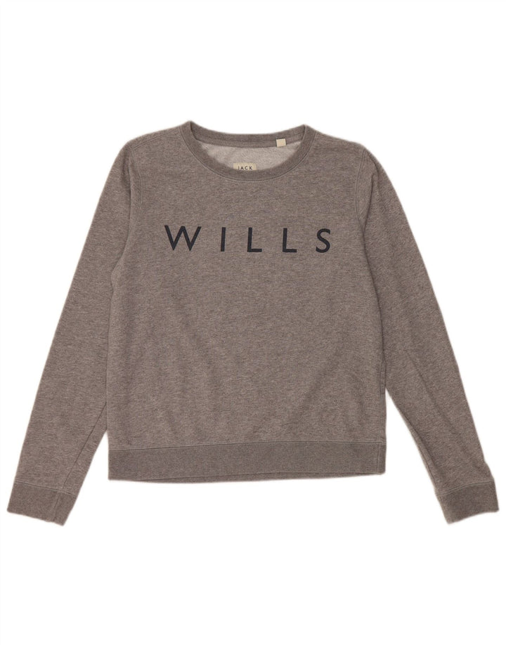 JACK WILLS Pulover cu grafic pentru femei UK 10 Bumbac gri mic