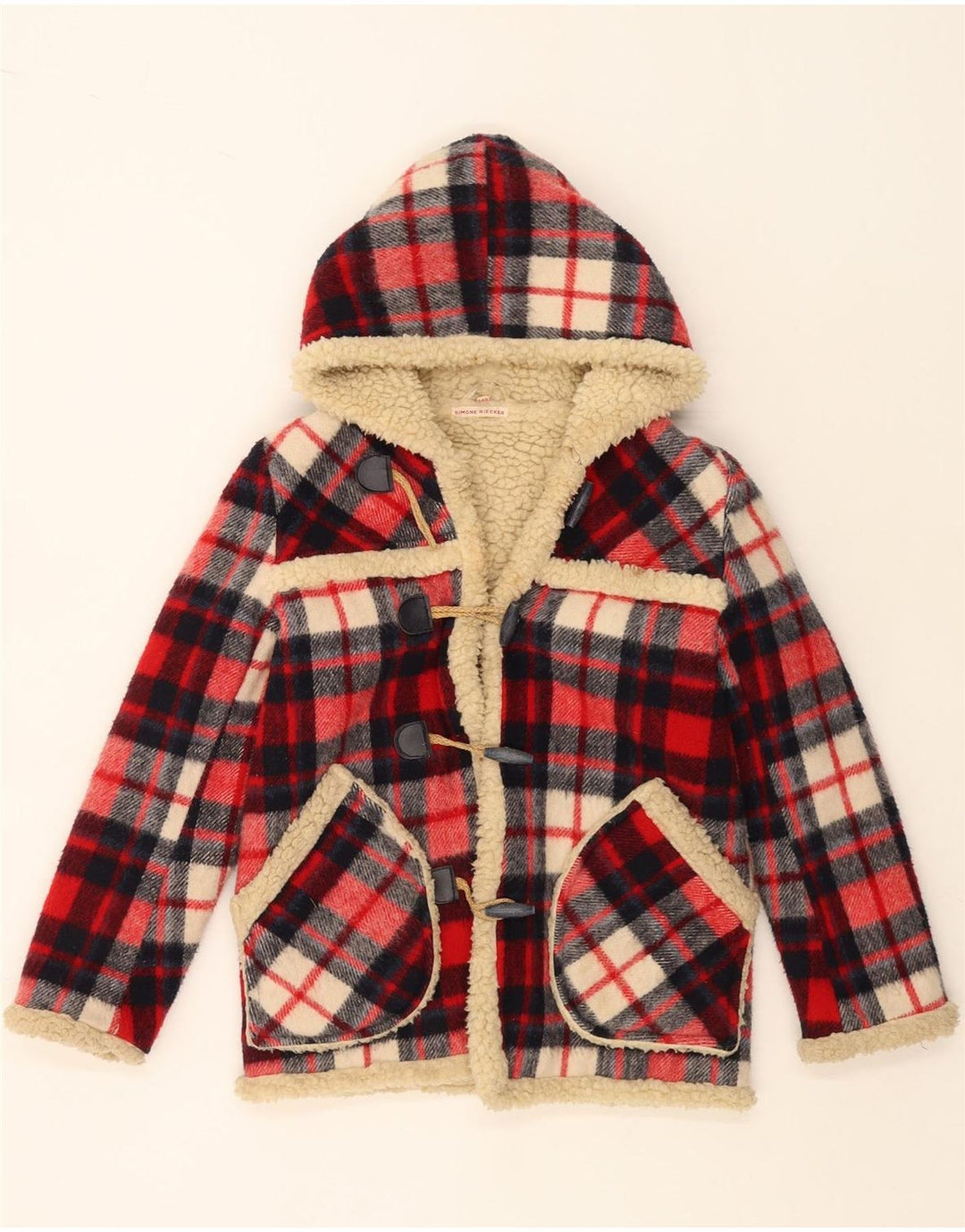 Jachetă Sherpa Duffle pentru fete SIMONE, 9-10 ani, roșu check