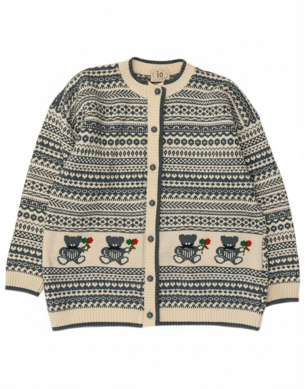 Pulover Cardigan Vintage pentru femei UK 14 Large Blue Fair Isle