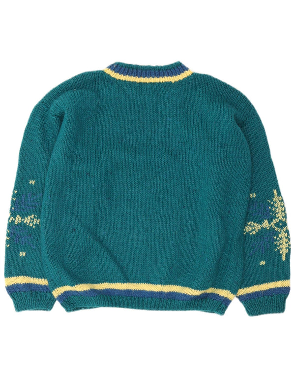 Pulover vintage de damă supradimensionat cu gât de barcă UK 18 XL Green Fair Isle