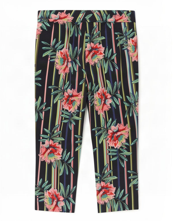 Marks & Spencer Womens Graphic Capri Trousers UK 12 Medium W32 L22 Navy Blu