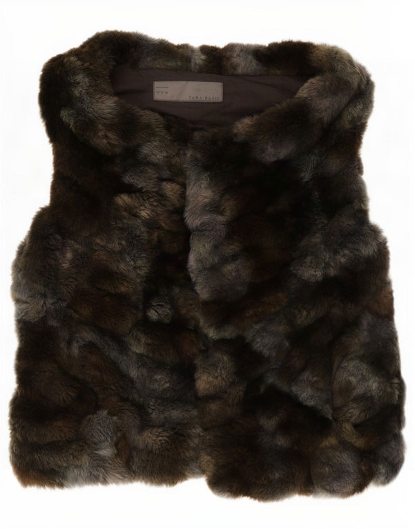 Gilet pentru femei din blană artificială Zara UK 10, gri mic, vopsea cravată