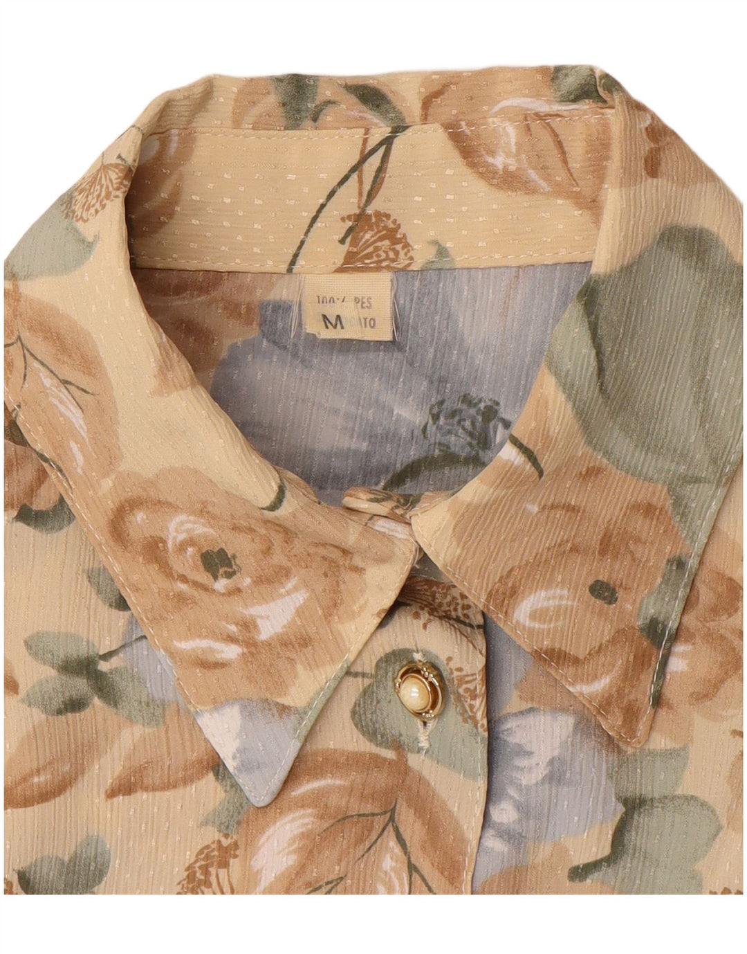 Bluză cămașă pentru femei VINTAGE UK 14 Maro mediu Poliester floral