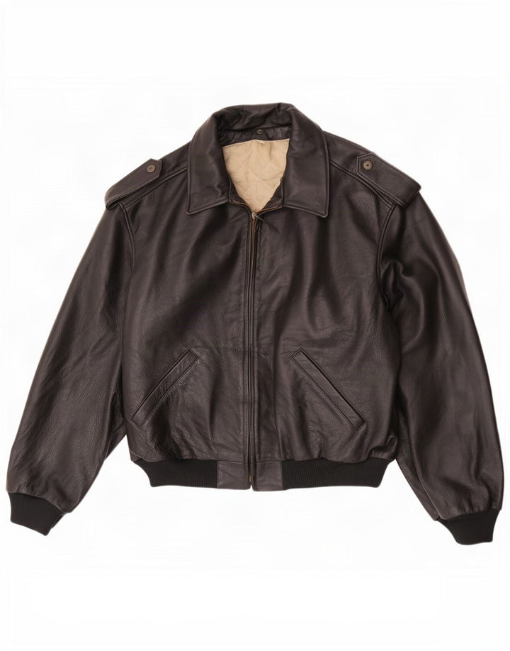 Jachetă de aviator din piele pentru bărbați Esercito IT 48 Medium Black