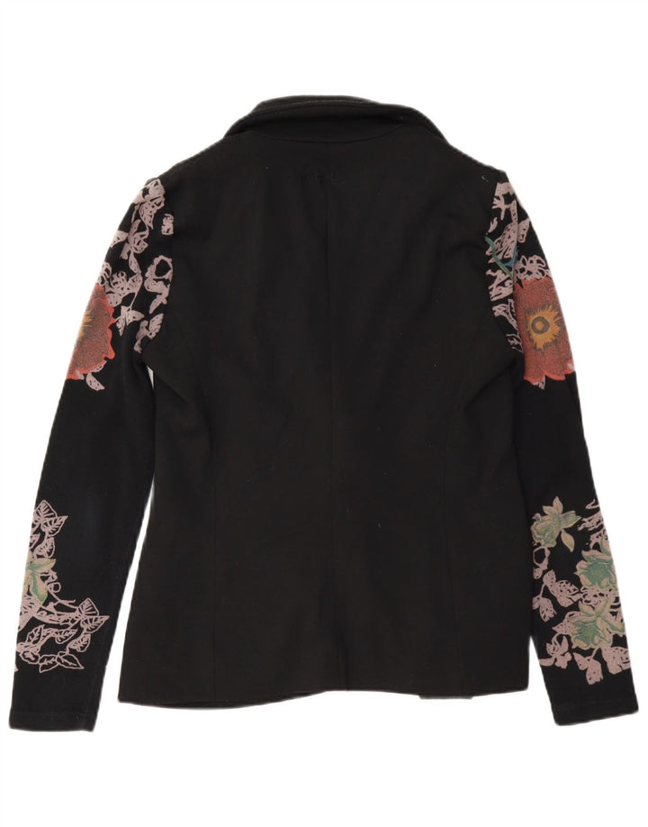Jachetă pentru femei Desigual cu 2 nasturi EU 36 Poliester Floral Negru Mic