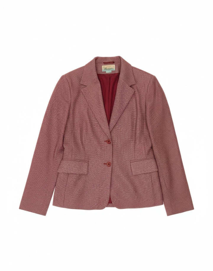 MONSOON Womens 2 Button Blazer Jacket UK 10 Small Burgundy Houndstooth