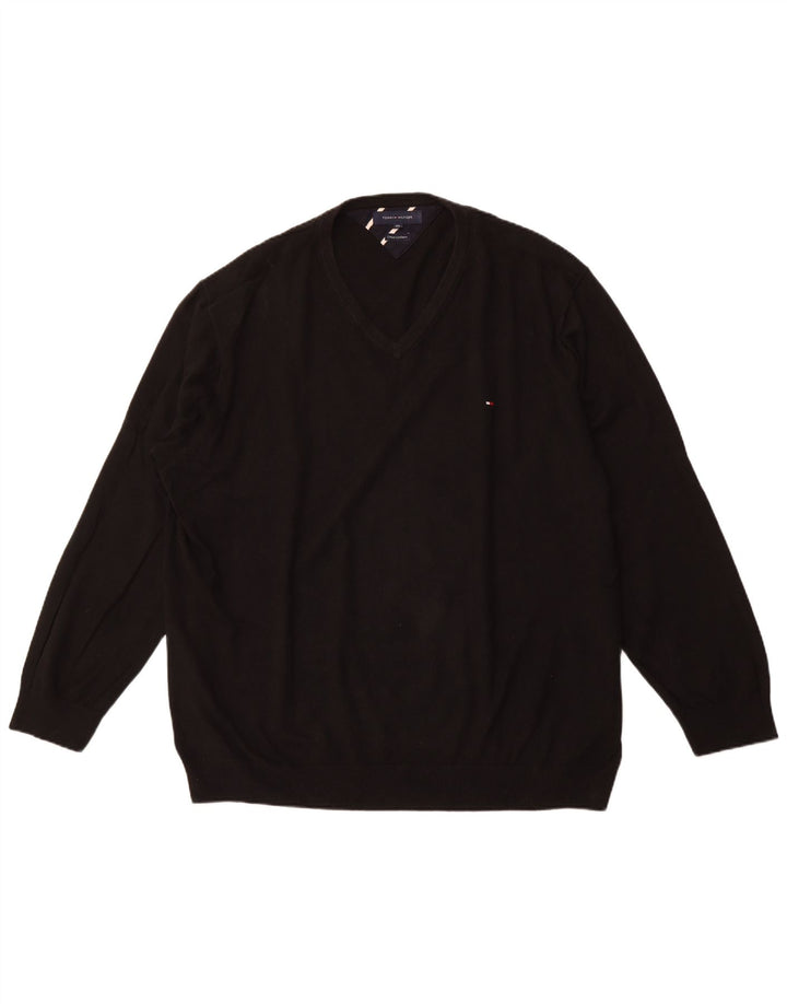 TOMMY HILFIGER Pulover cu decolteu în V pentru bărbați, bumbac negru 4XL