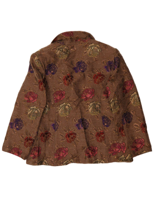 Jachetă Blazer pentru femei Romano cu 4 nasturi UK 16 mare, maro, acetat floral