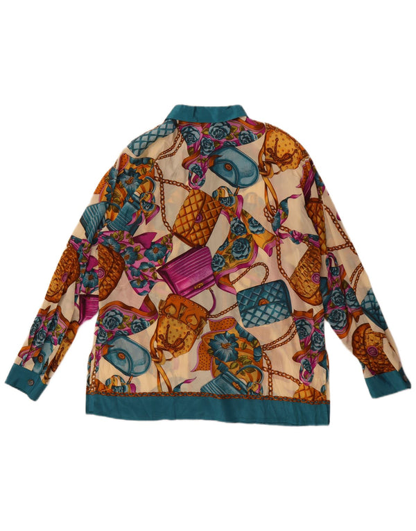 Bluză de cămașă cu model abstract pentru femei vintage UK 14 mare, multicoloră