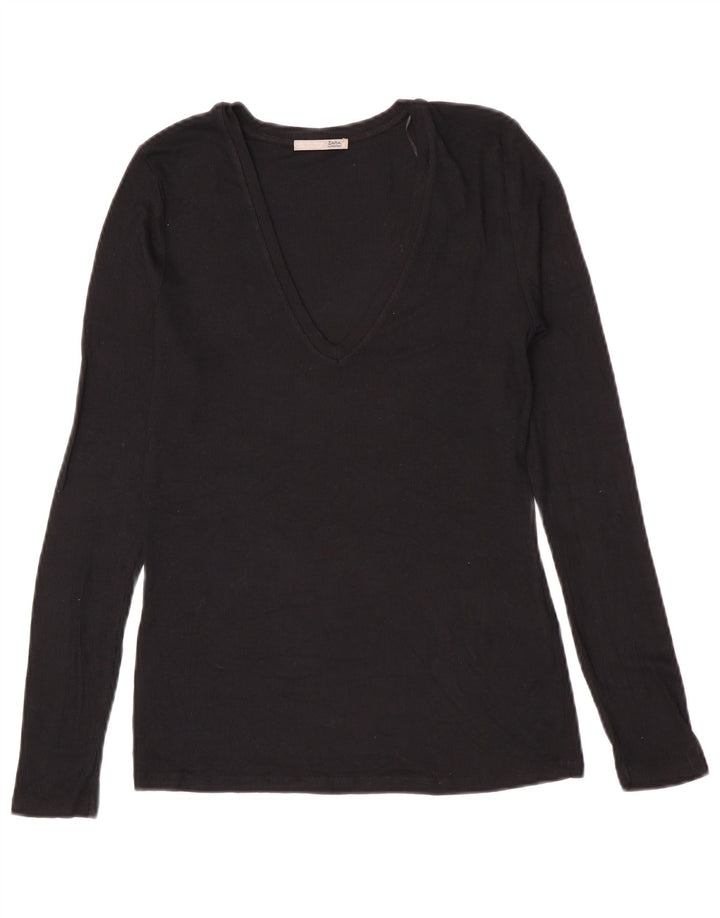 Top femeie Zara cu mânecă lungă UK 14 mare negru modal