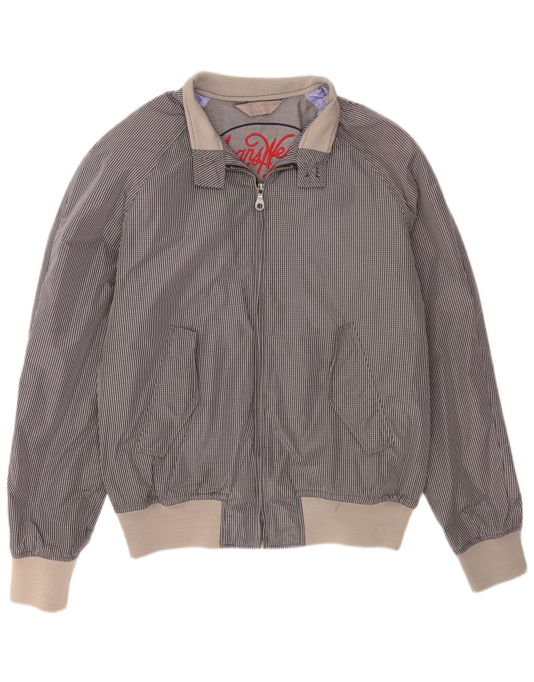 Jachetă bomber pentru bărbați Benetton UK 44 2XL, bumbac vichy albastru bleumarin