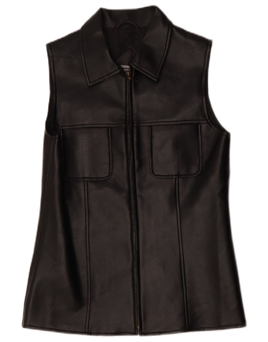 Gilet din piele vintage pentru femei UK 10 Small Black