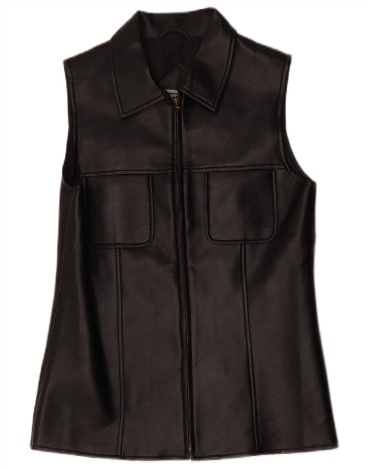 Gilet din piele vintage pentru femei UK 10 Small Black