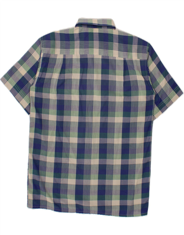 VAN HEUSEN Mens Short Sleeve Shirt Medium Blue Check Cotton Vintage Van Heusen and Second-Hand Van Heusen from Messina Hembry 