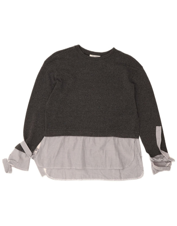 Zara Womens Trafaluc Long Sleeve Blouse Top UK 10 Small Grey Striped