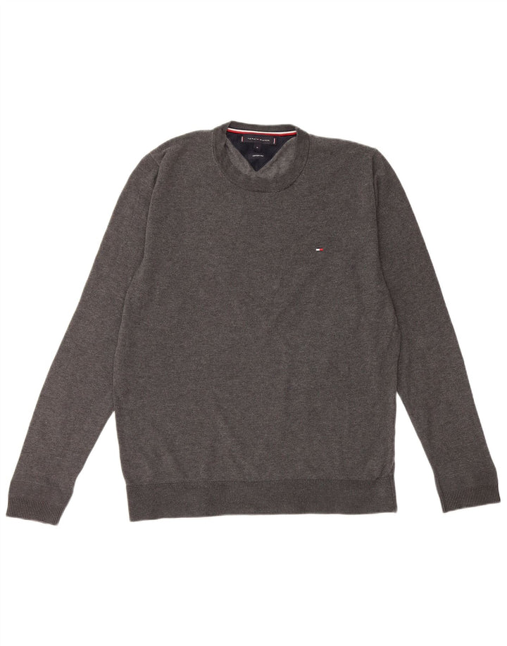 Pulover pentru bărbați TOMMY HILFIGER Pulover cu gât roșu din bumbac mediu gri