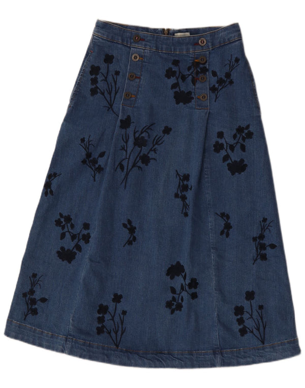 White Stuff Fusta de denim cu grafica pentru femei UK 8 Small W28 Blue Floral Bumbac