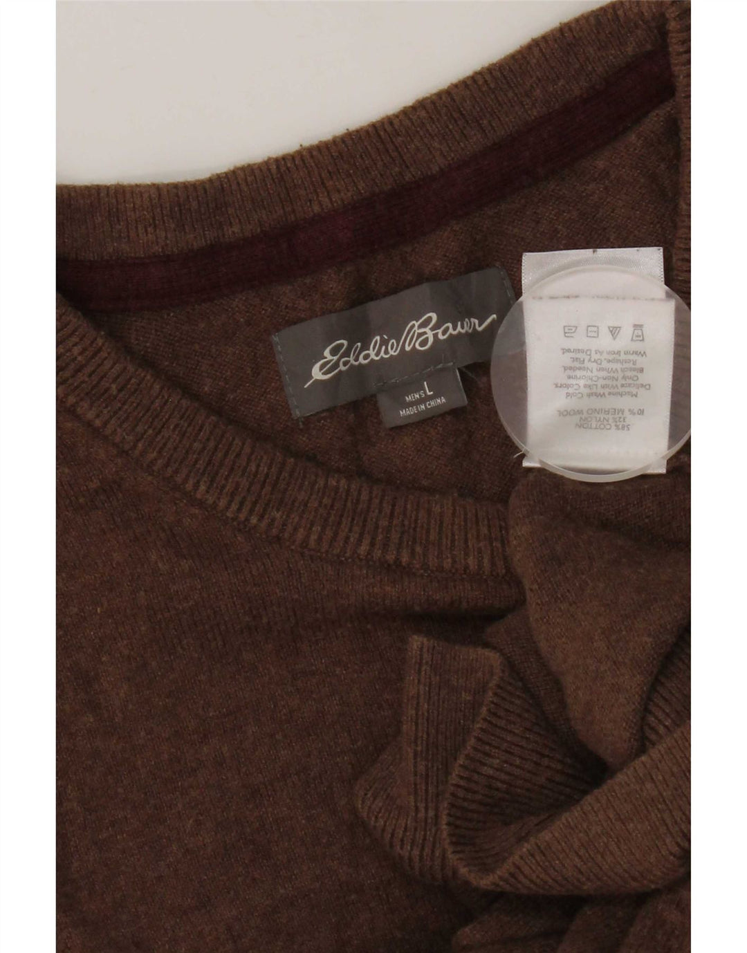 Eddie Bauer Pulover pentru bărbați cu gât roșu, bumbac maro mare