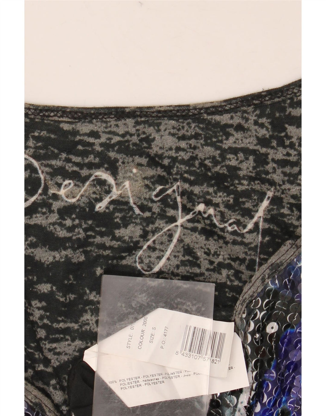 DESIGUAL Top grafic pentru femei cu mânecă lungă UK 10 Poliester negru mic