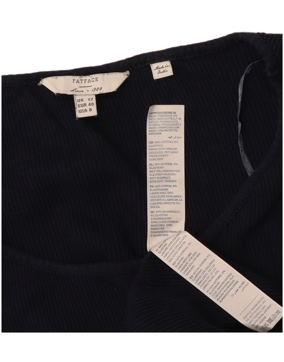 Fat Face pentru femei Top cu mânecă lungă UK 12 Medium Bleumarin Bumbac