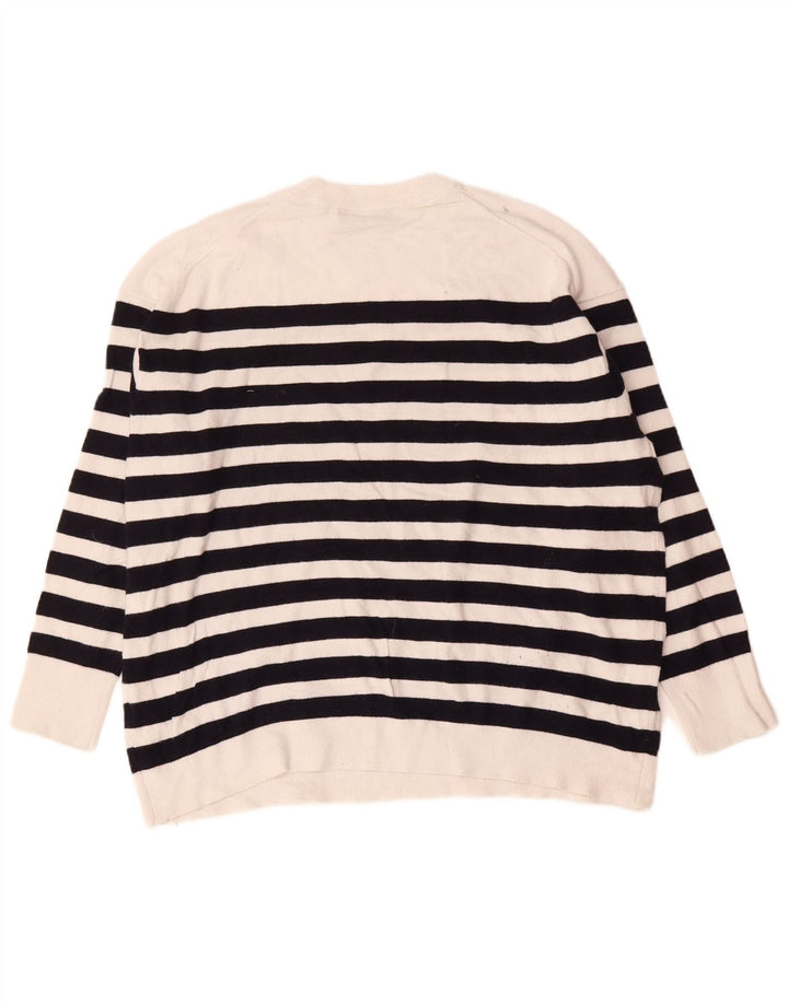 Pulover supradimensionat pentru femei Zara, cu gât crew, UK 14 Medium, cu dungi albe