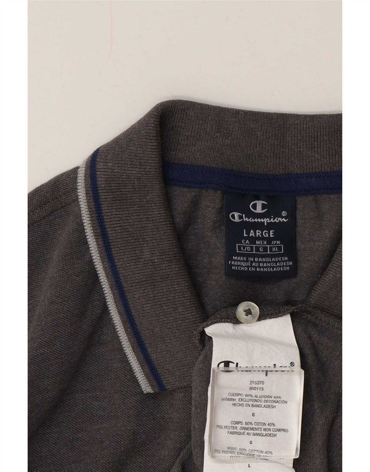Tricou polo Champion pentru bărbați, bumbac cu dungi gri mare