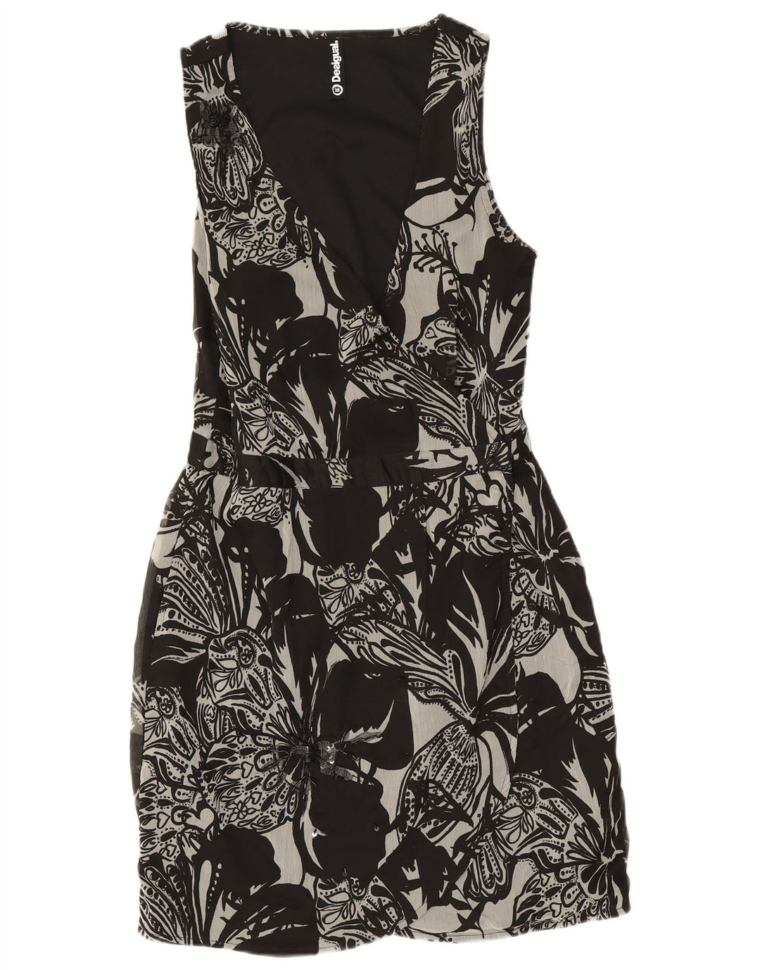 DESIGUAL Rochie Wrap, fără mâneci, pentru femei, EU 38 Medium Black Floral Poliester